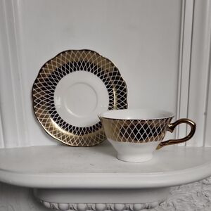 Grace's Teaware Elegant Gold and Black Teacup and Saucer Set
